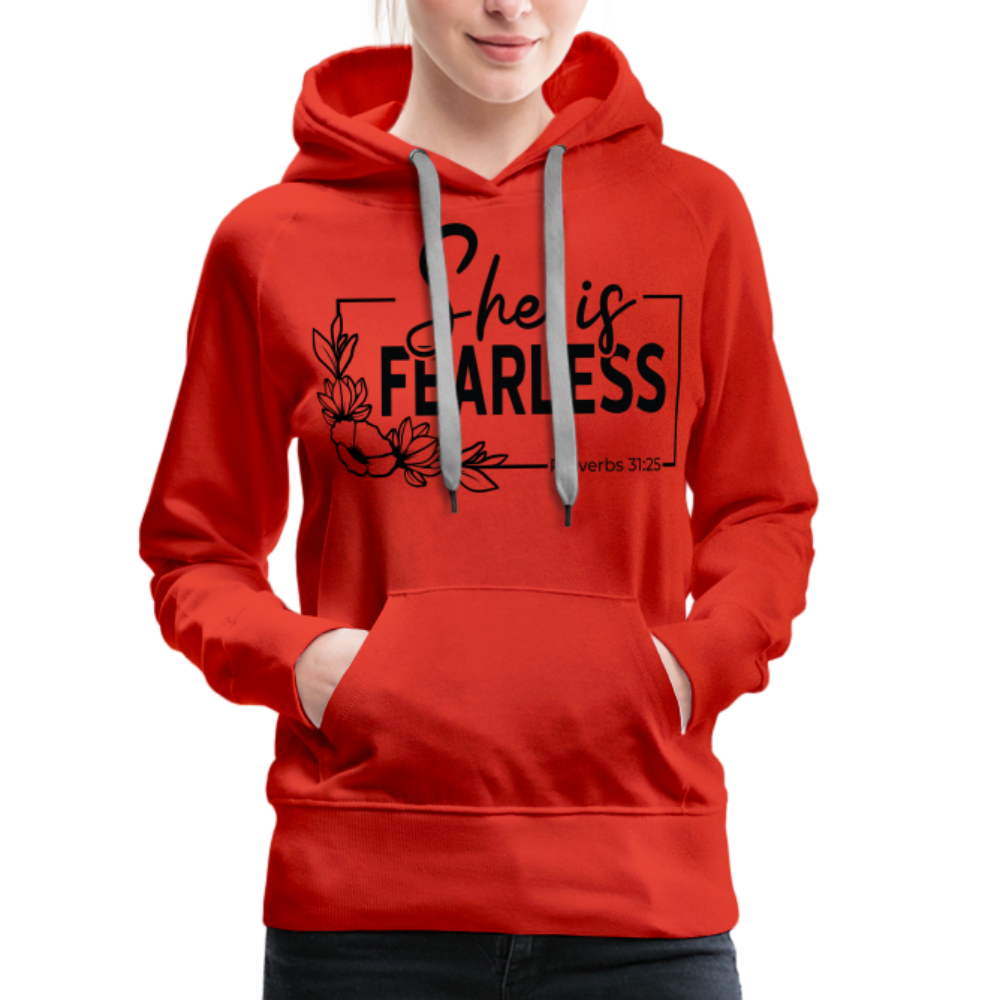 She Is Fearless Women’s Premium Hoodie (Proverbs 31:25) - red