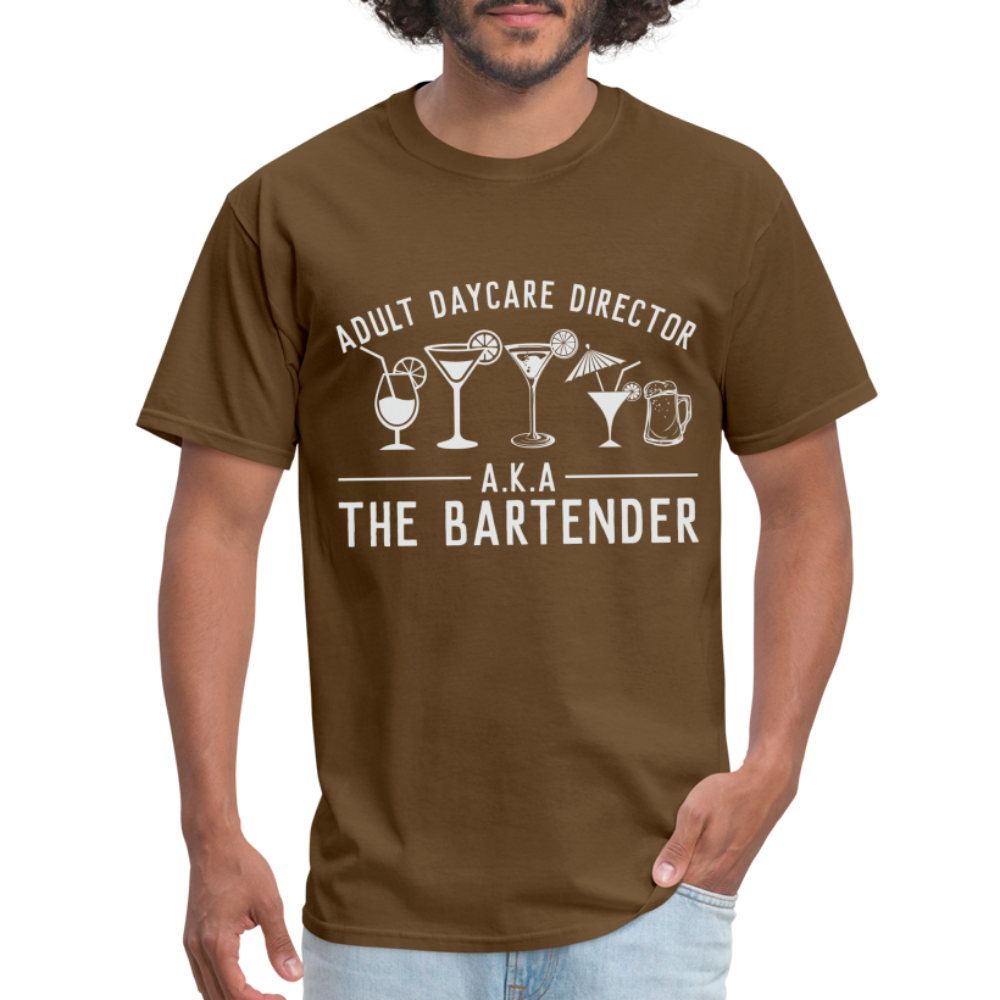 Adult Daycare Director T-Shirt (Bartender) - brown