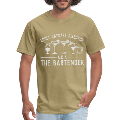 Adult Daycare Director T-Shirt (Bartender) - khaki