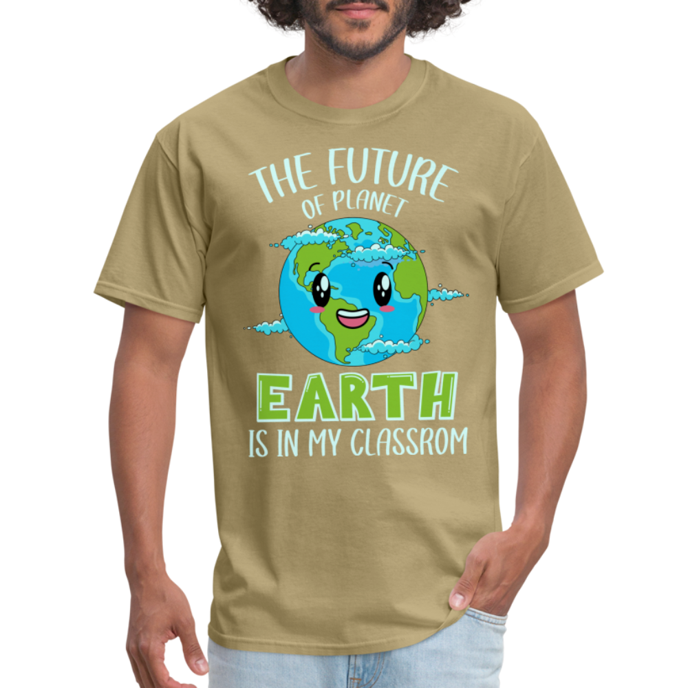 Earth Day Teacher T-Shirt (The Future is in My Classroom) - khaki