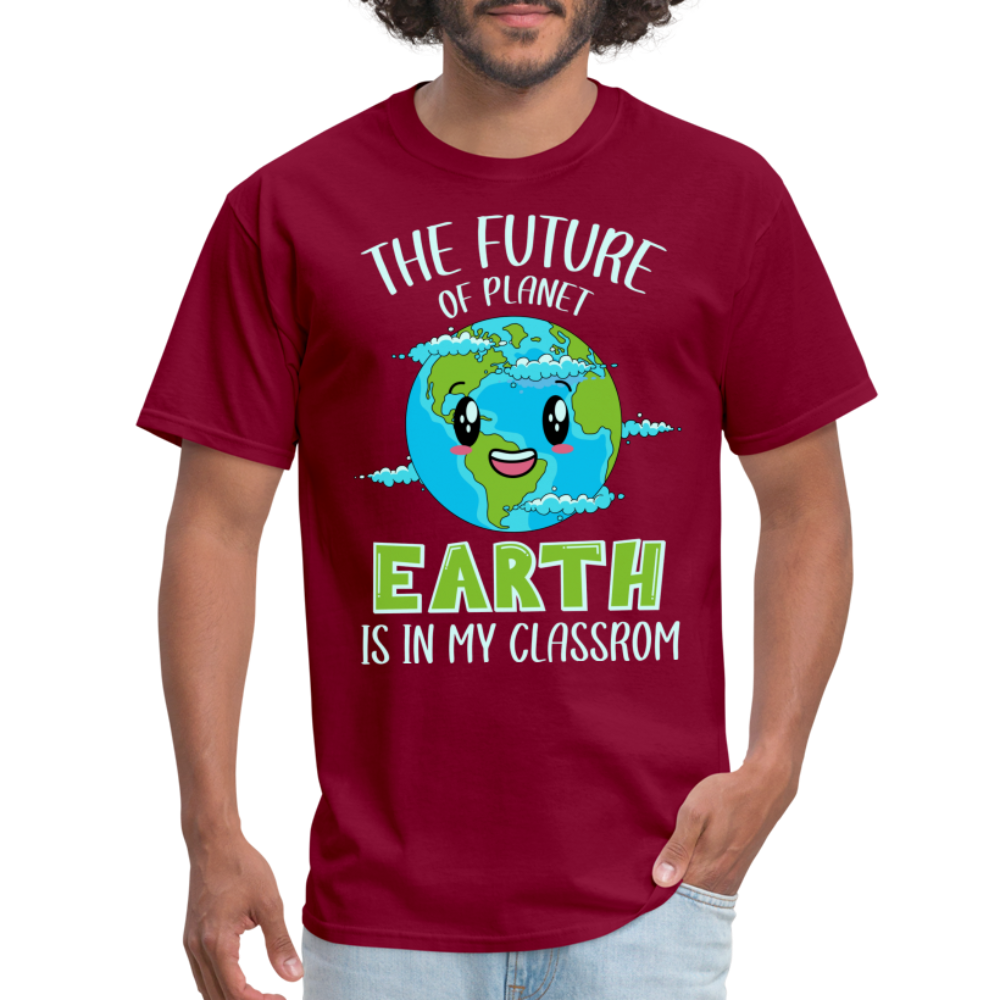 Earth Day Teacher T-Shirt (The Future is in My Classroom) - burgundy