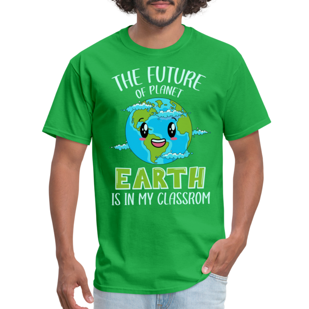 Earth Day Teacher T-Shirt (The Future is in My Classroom) - bright green