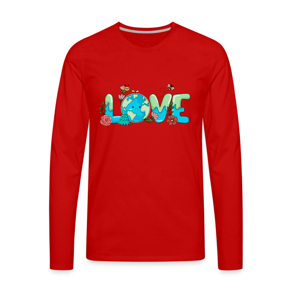 Nature's LOVE Celebration Men's Premium Long Sleeve T-Shirt (Earth Day) - red