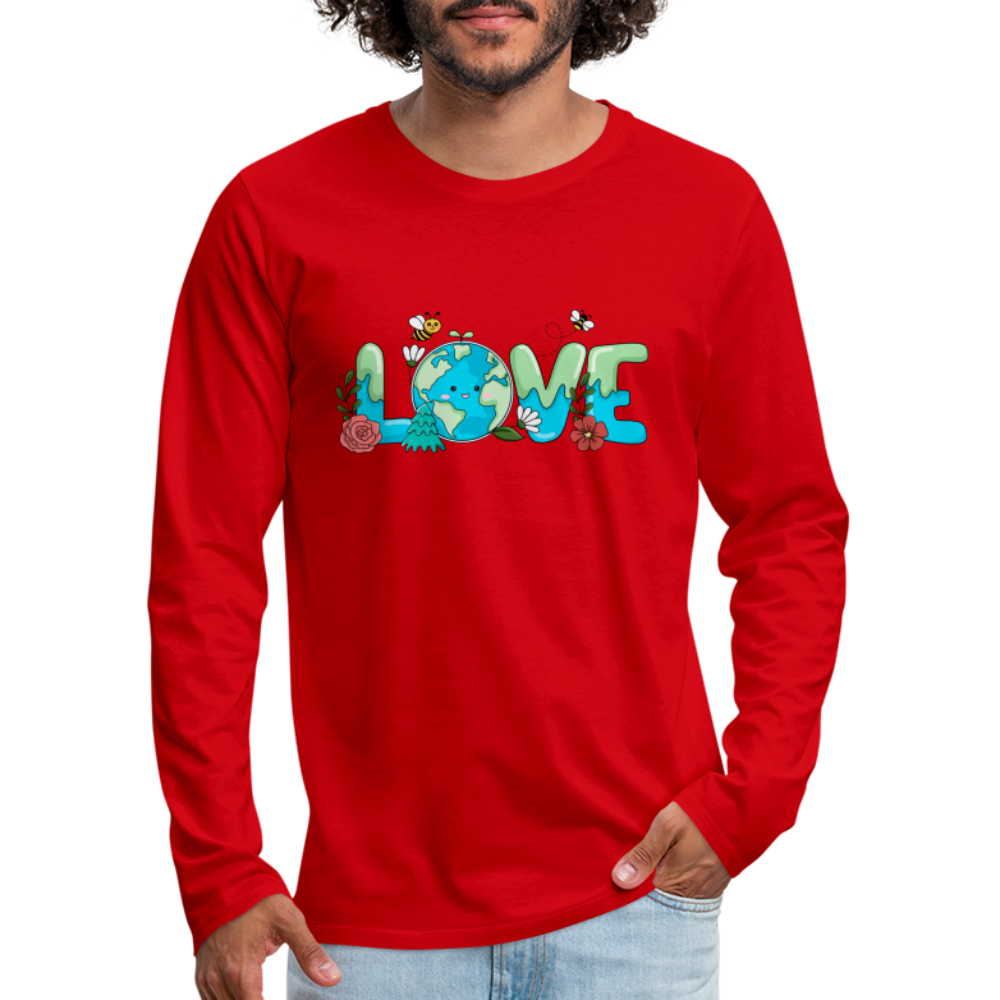 Nature's LOVE Celebration Men's Premium Long Sleeve T-Shirt (Earth Day) - red