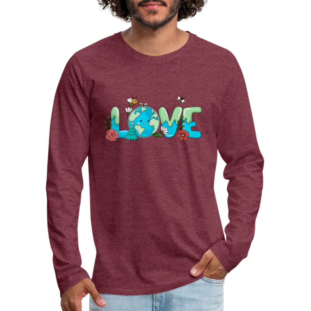 Nature's LOVE Celebration Men's Premium Long Sleeve T-Shirt (Earth Day) - heather burgundy