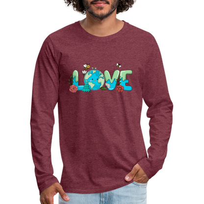 Nature's LOVE Celebration Men's Premium Long Sleeve T-Shirt (Earth Day) - heather burgundy