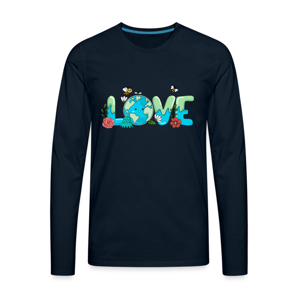 Nature's LOVE Celebration Men's Premium Long Sleeve T-Shirt (Earth Day) - deep navy