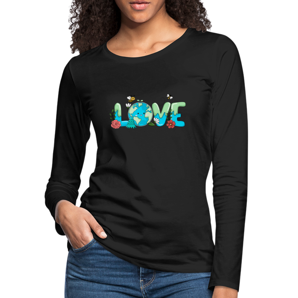 Nature's LOVE Celebration Women's Premium Long Sleeve T-Shirt (Earth Day) - black