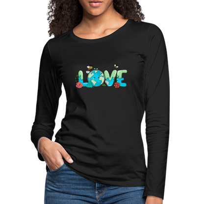 Nature's LOVE Celebration Women's Premium Long Sleeve T-Shirt (Earth Day) - black
