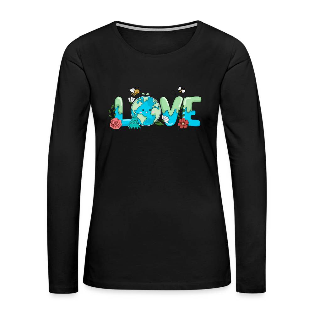 Nature's LOVE Celebration Women's Premium Long Sleeve T-Shirt (Earth Day) - black