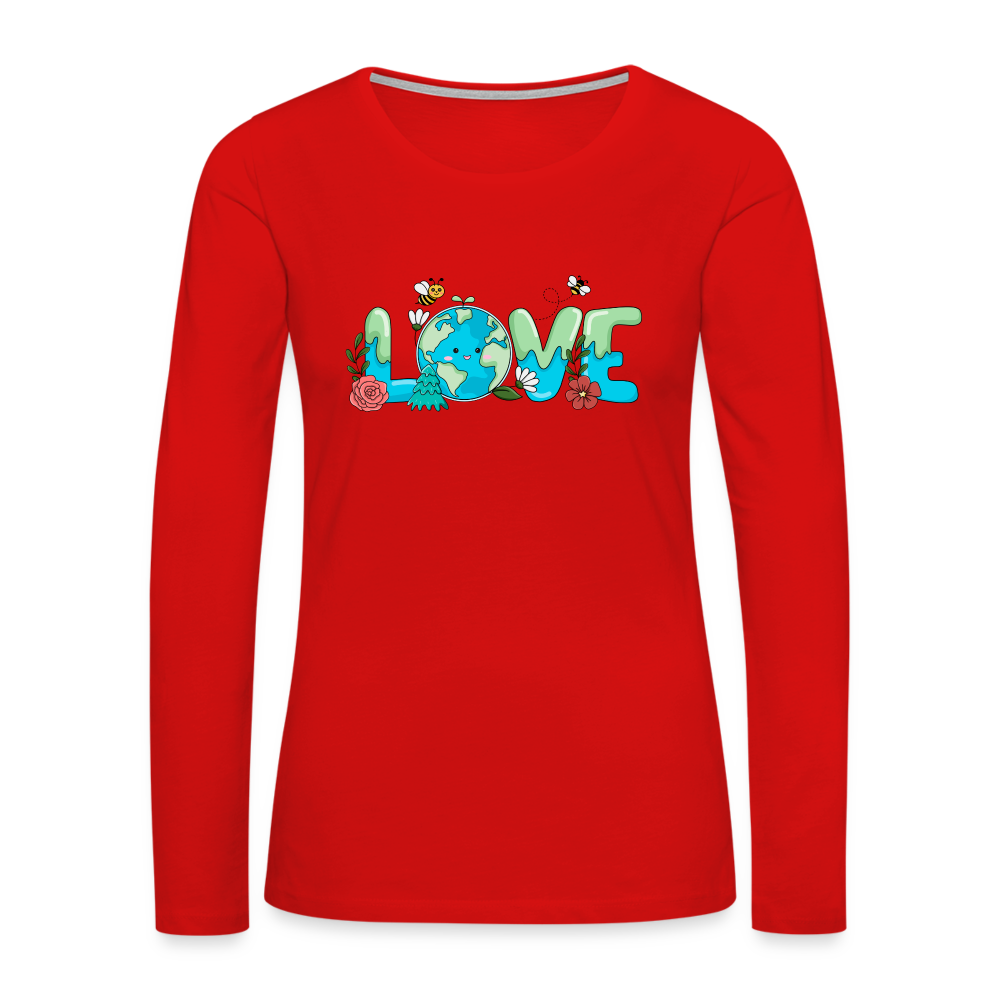 Nature's LOVE Celebration Women's Premium Long Sleeve T-Shirt (Earth Day) - red