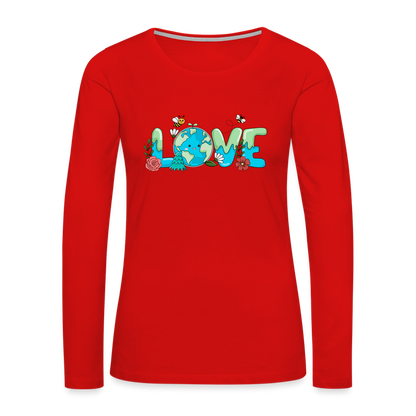 Nature's LOVE Celebration Women's Premium Long Sleeve T-Shirt (Earth Day) - red