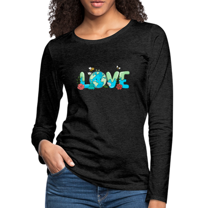 Nature's LOVE Celebration Women's Premium Long Sleeve T-Shirt (Earth Day) - charcoal grey