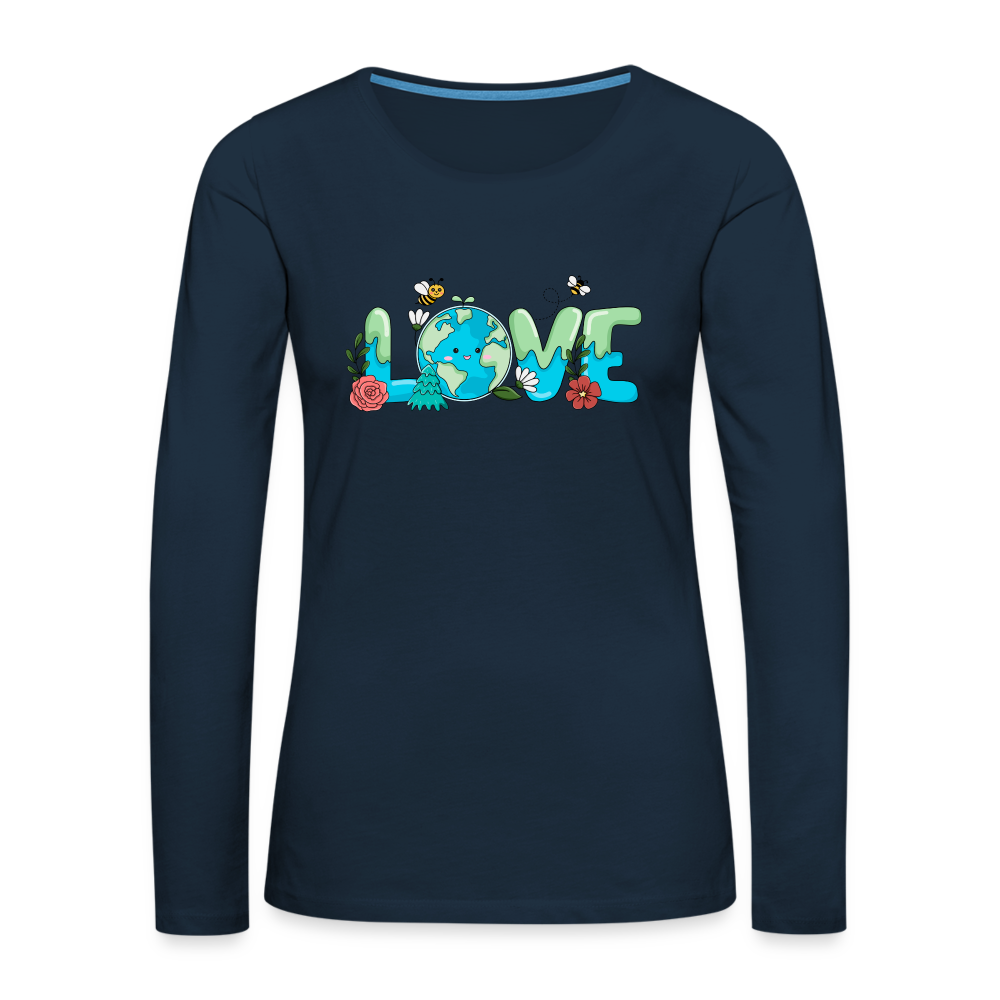 Nature's LOVE Celebration Women's Premium Long Sleeve T-Shirt (Earth Day) - deep navy