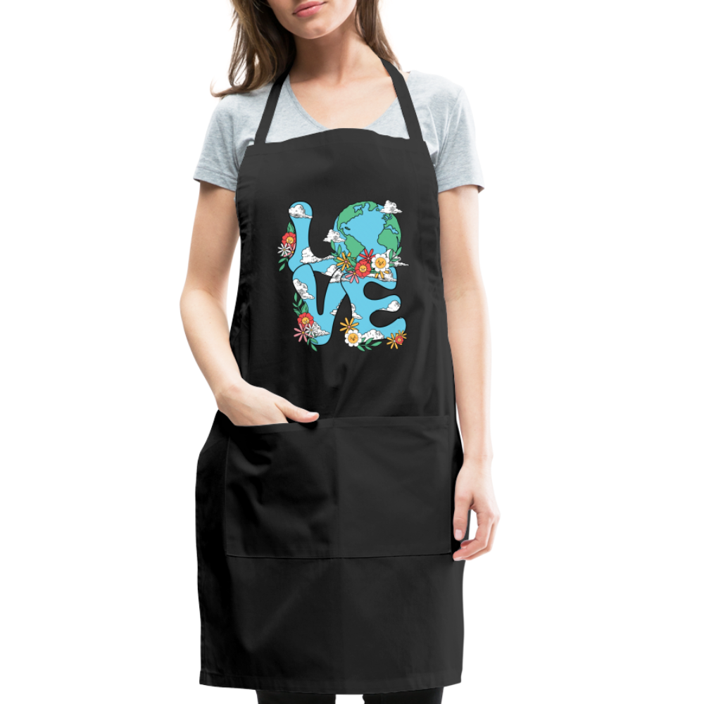 Floral LOVE Earth Day Adjustable Apron - black