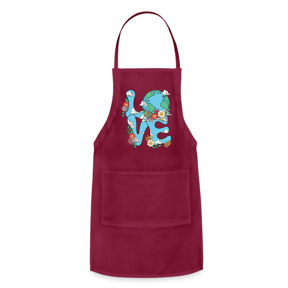 Floral LOVE Earth Day Adjustable Apron - burgundy