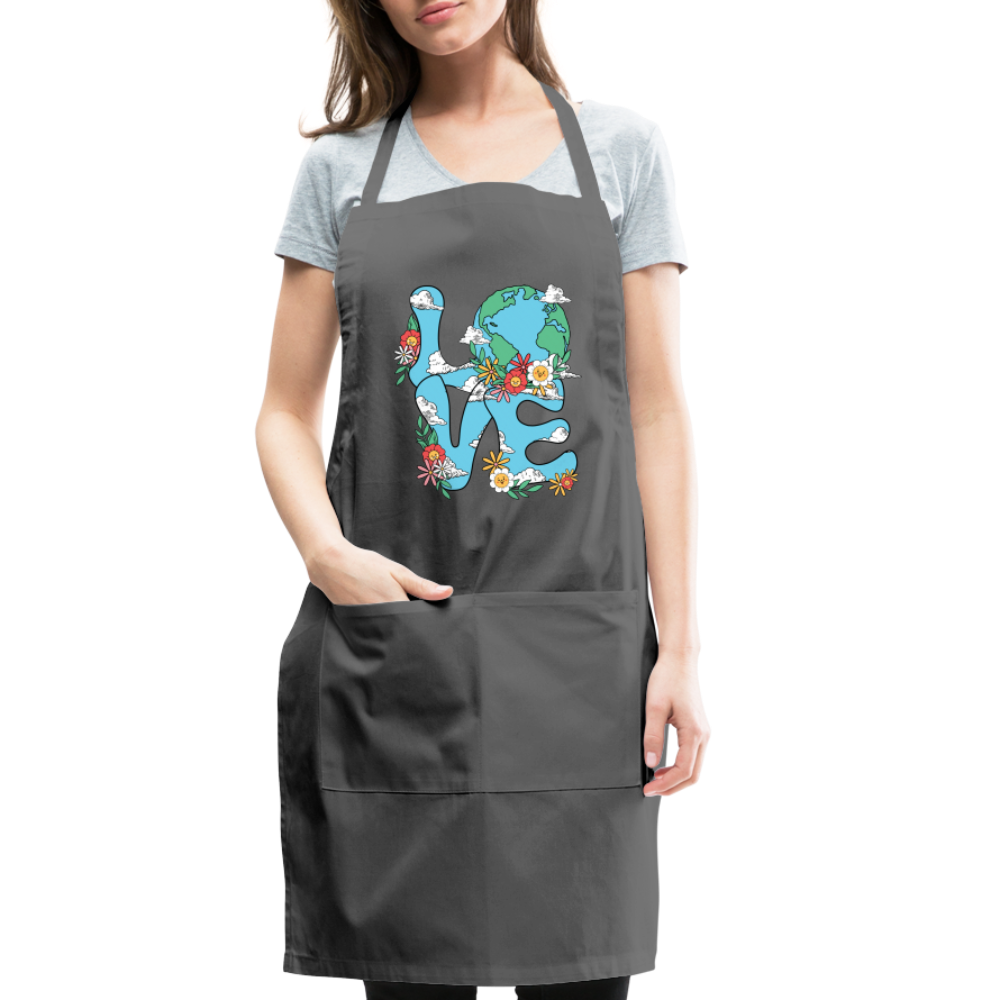 Floral LOVE Earth Day Adjustable Apron - charcoal