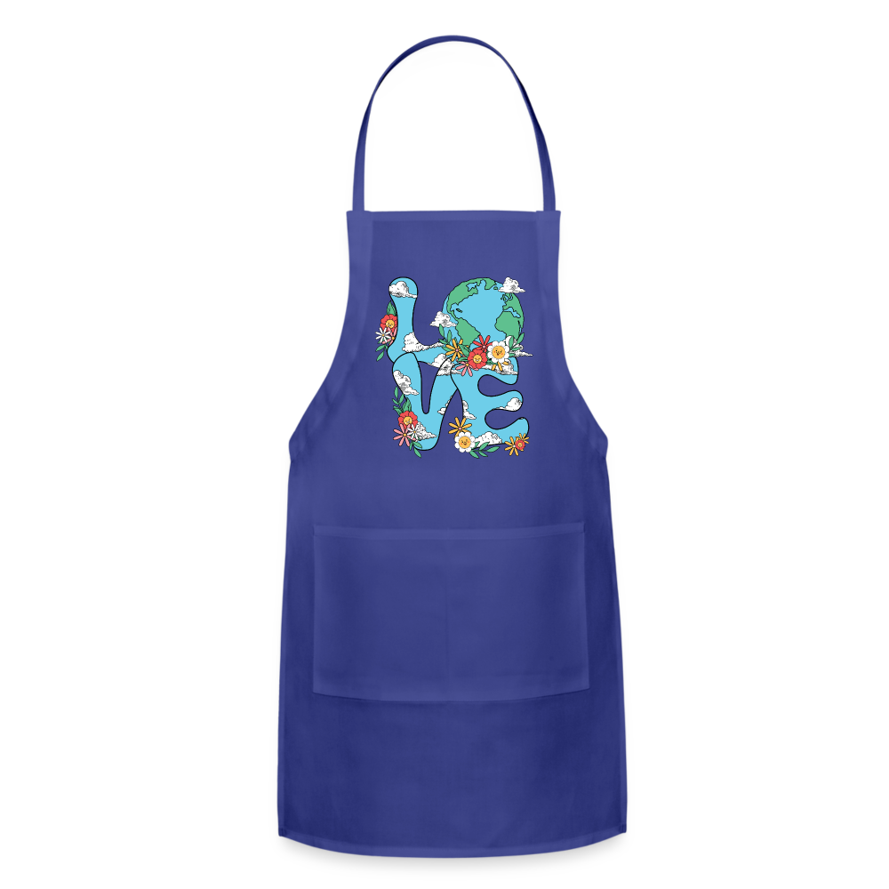 Floral LOVE Earth Day Adjustable Apron - royal blue