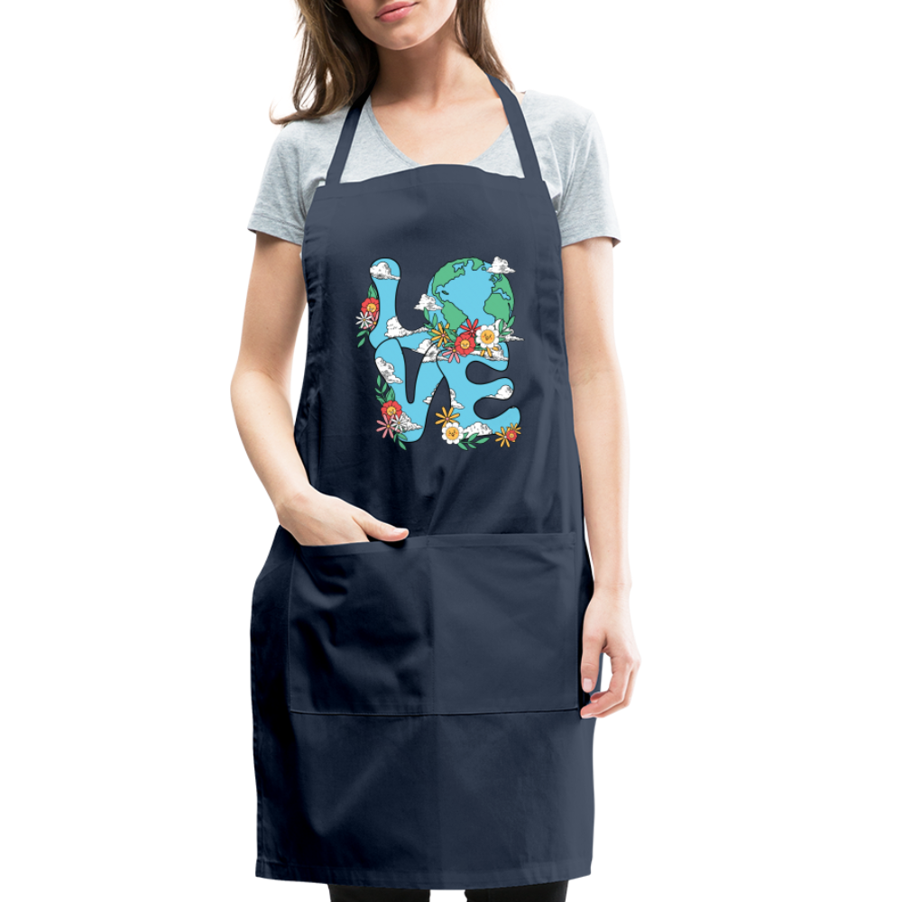 Floral LOVE Earth Day Adjustable Apron - navy