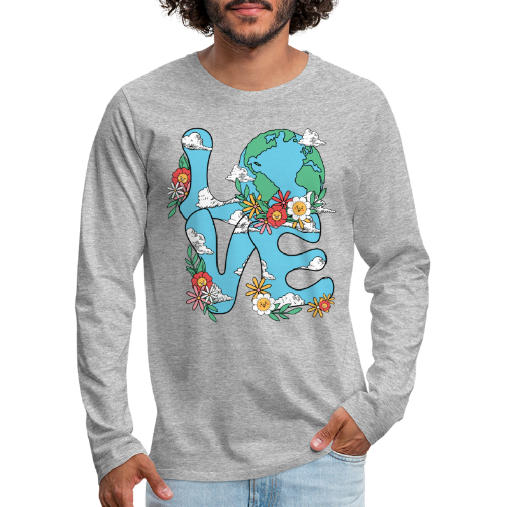 Floral LOVE Earth Day Men's Premium Long Sleeve T-Shirt - heather gray