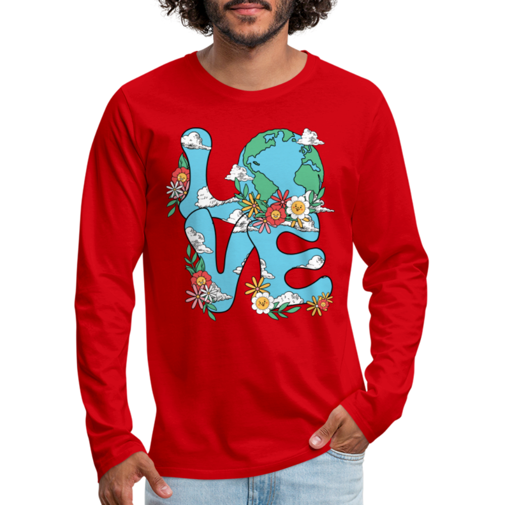 Floral LOVE Earth Day Men's Premium Long Sleeve T-Shirt - red