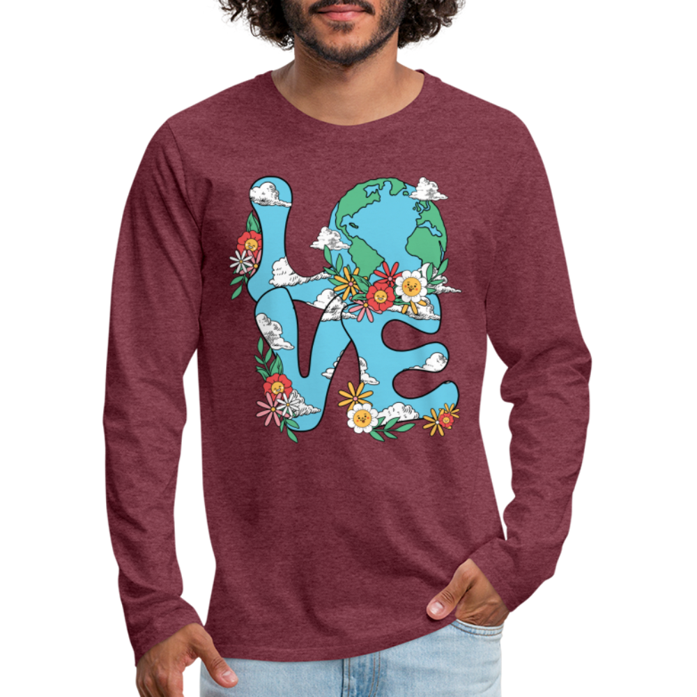 Floral LOVE Earth Day Men's Premium Long Sleeve T-Shirt - heather burgundy