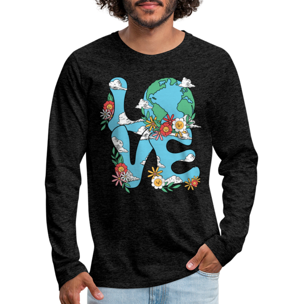 Floral LOVE Earth Day Men's Premium Long Sleeve T-Shirt - charcoal grey