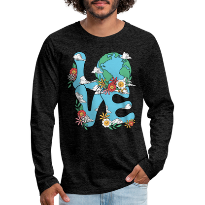 Floral LOVE Earth Day Men's Premium Long Sleeve T-Shirt - charcoal grey