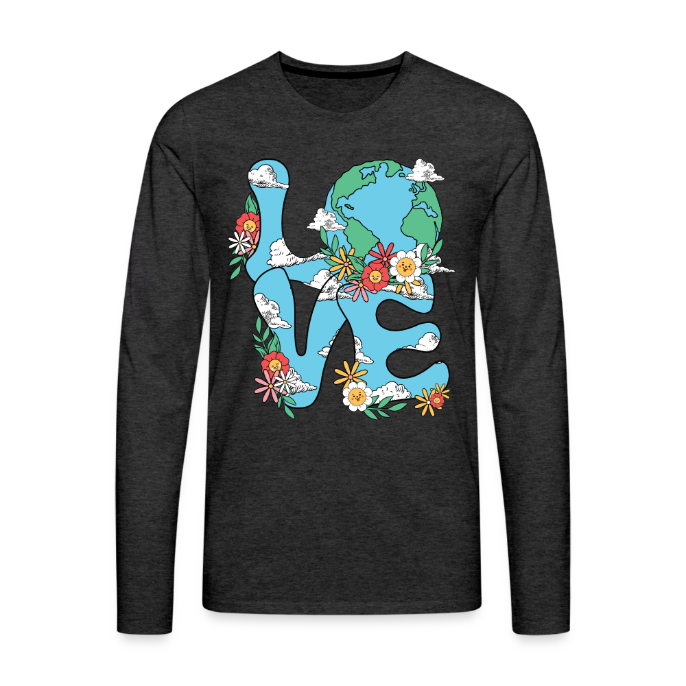 Floral LOVE Earth Day Men's Premium Long Sleeve T-Shirt - charcoal grey