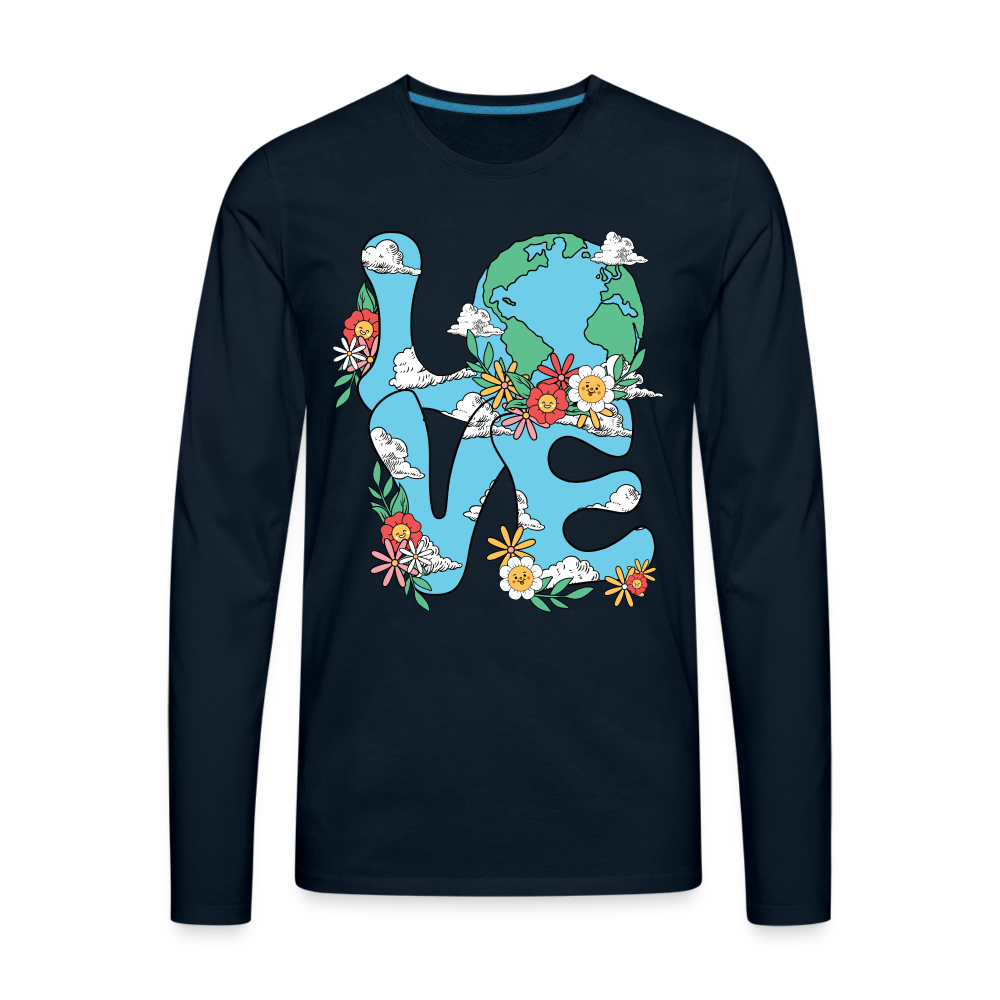 Floral LOVE Earth Day Men's Premium Long Sleeve T-Shirt - deep navy