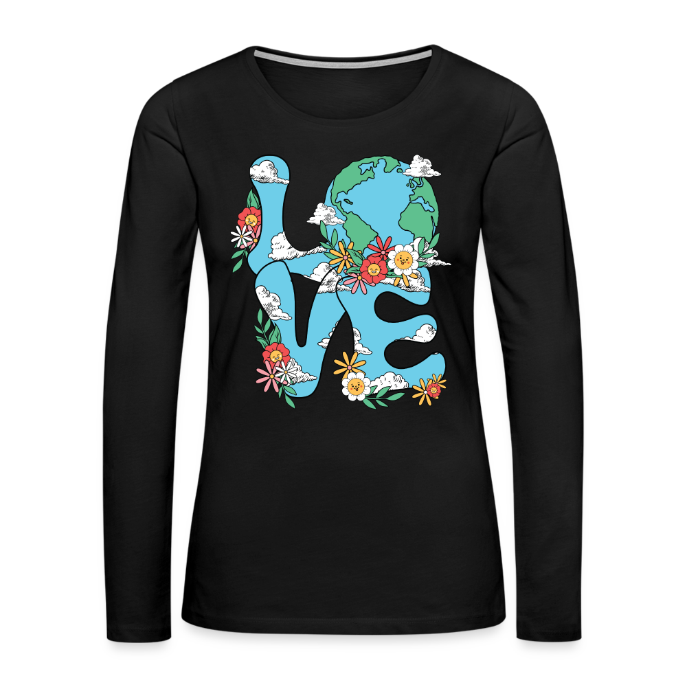 Floral LOVE Earth Day Women's Premium Long Sleeve T-Shirt - black