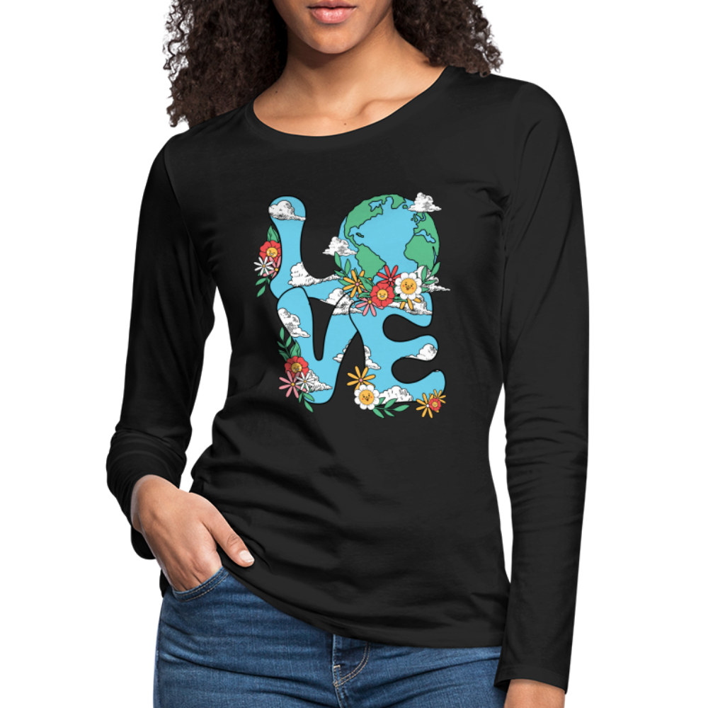 Floral LOVE Earth Day Women's Premium Long Sleeve T-Shirt - black