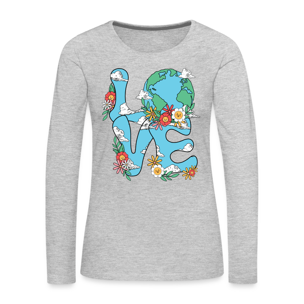 Floral LOVE Earth Day Women's Premium Long Sleeve T-Shirt - heather gray