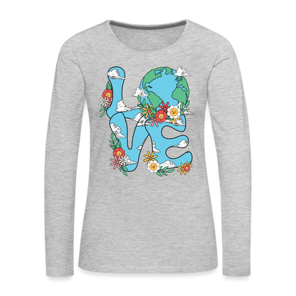 Floral LOVE Earth Day Women's Premium Long Sleeve T-Shirt - heather gray