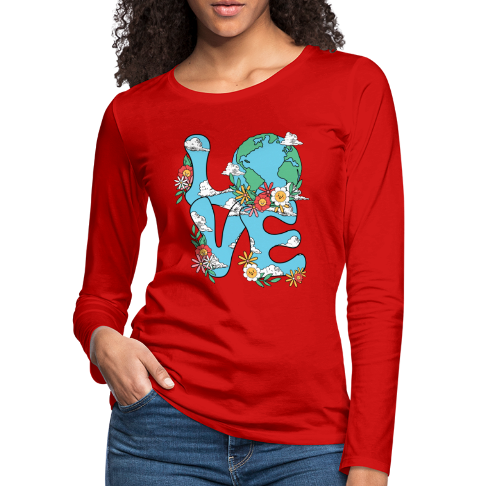 Floral LOVE Earth Day Women's Premium Long Sleeve T-Shirt - red