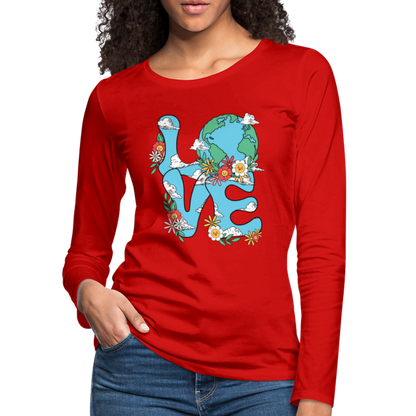 Floral LOVE Earth Day Women's Premium Long Sleeve T-Shirt - red
