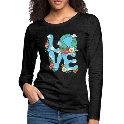 Floral LOVE Earth Day Women's Premium Long Sleeve T-Shirt - charcoal grey