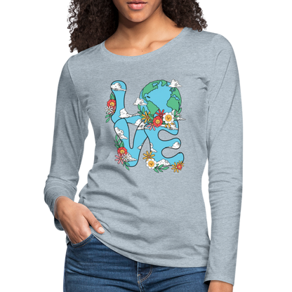 Floral LOVE Earth Day Women's Premium Long Sleeve T-Shirt - heather ice blue