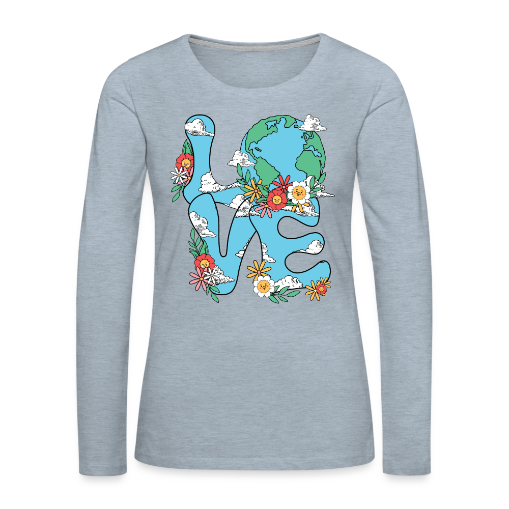 Floral LOVE Earth Day Women's Premium Long Sleeve T-Shirt - heather ice blue
