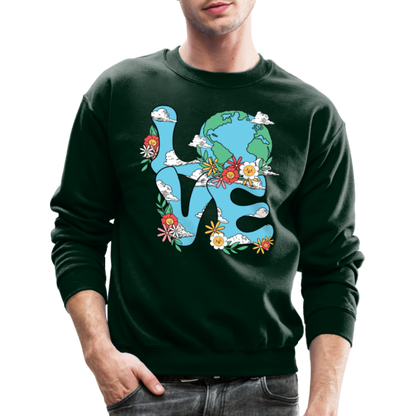 Floral LOVE Earth Day Sweatshirt - forest green