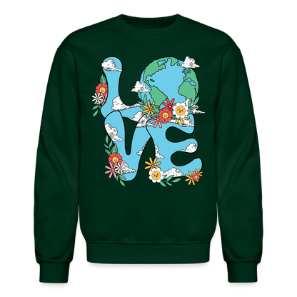 Floral LOVE Earth Day Sweatshirt - forest green