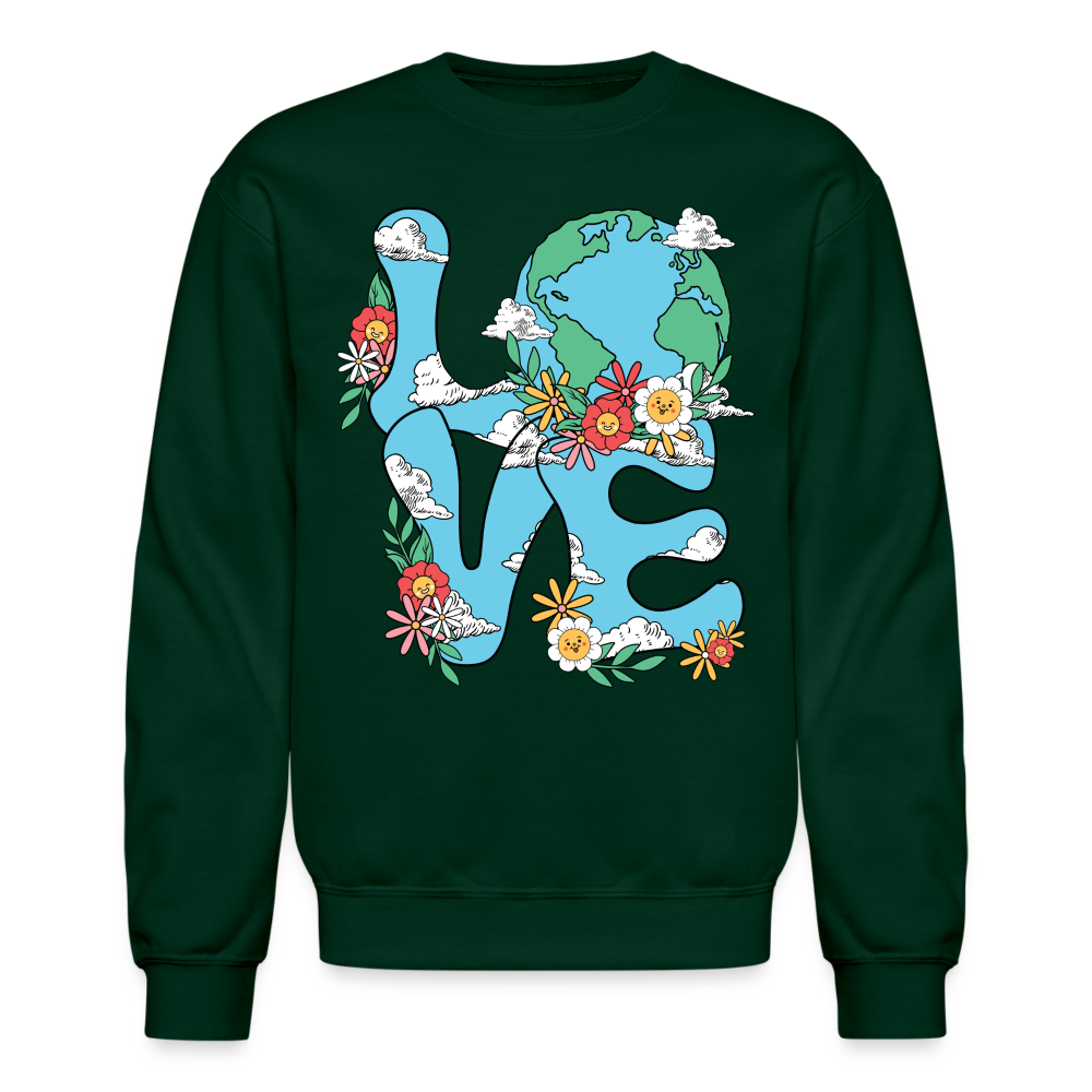 Floral LOVE Earth Day Sweatshirt - forest green