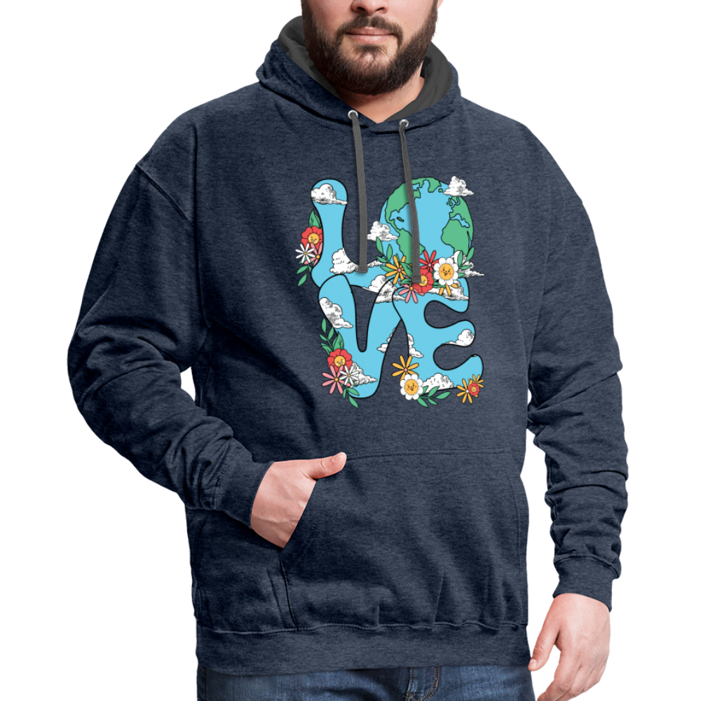 Floral LOVE Earth Day Hoodie - indigo heather/asphalt