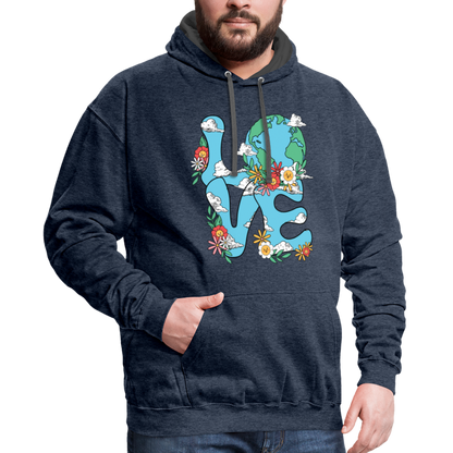 Floral LOVE Earth Day Hoodie - indigo heather/asphalt