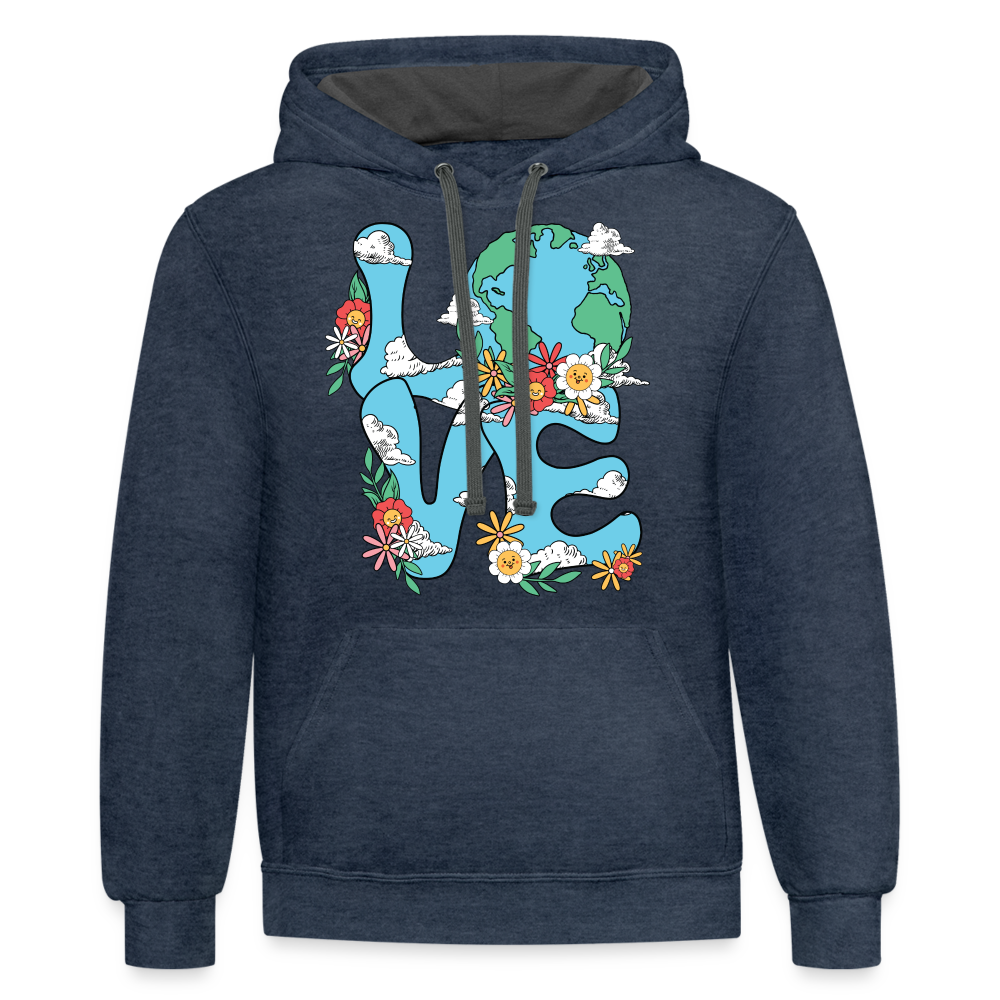 Floral LOVE Earth Day Hoodie - indigo heather/asphalt