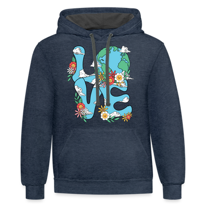 Floral LOVE Earth Day Hoodie - indigo heather/asphalt