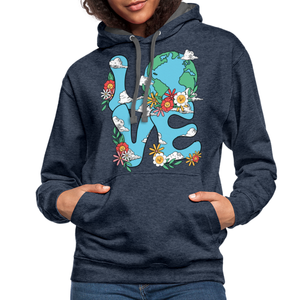 Floral LOVE Earth Day Hoodie - indigo heather/asphalt