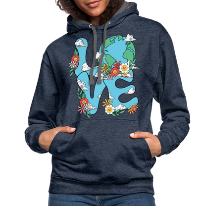 Floral LOVE Earth Day Hoodie - indigo heather/asphalt