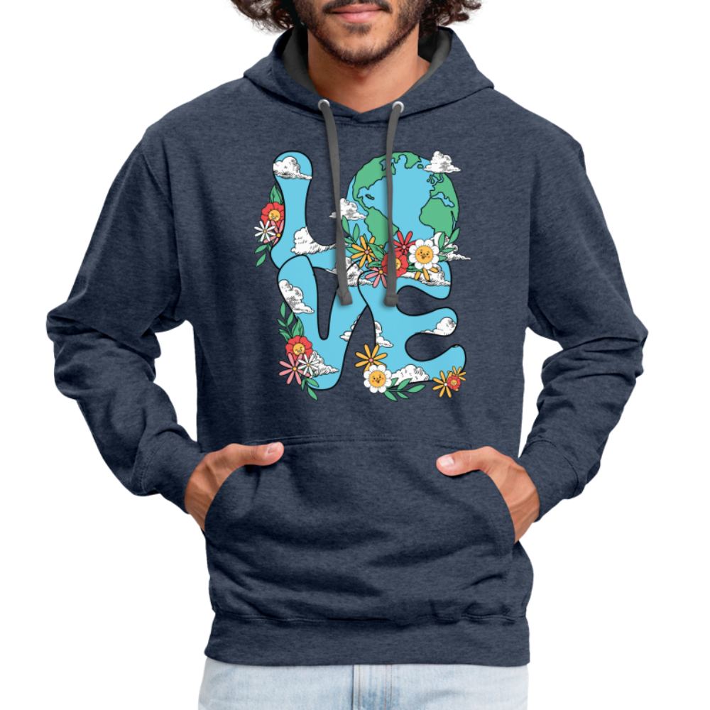 Floral LOVE Earth Day Hoodie - indigo heather/asphalt