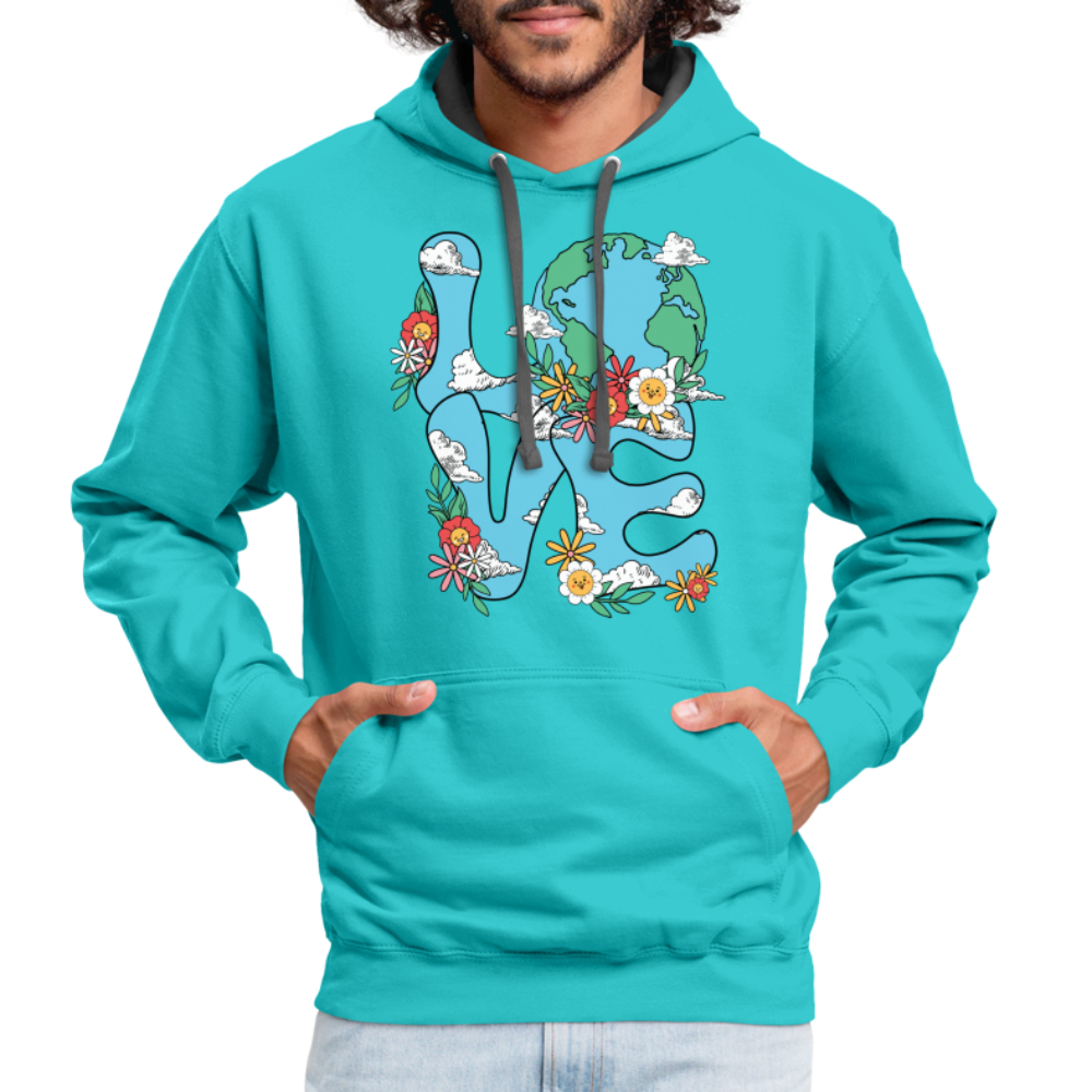 Floral LOVE Earth Day Hoodie - scuba blue/asphalt